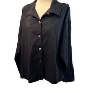 Brynn Walker High Low Button Down Black Top XL Lagenlook Oversized